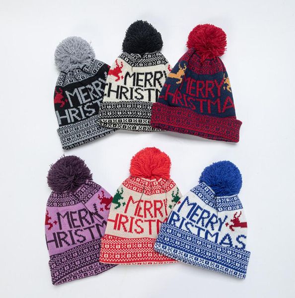 

6 colors newly arrival autumn knitted beanies warm skull caps woolen hat christmas men and women jacquard earmuff head hats 9303