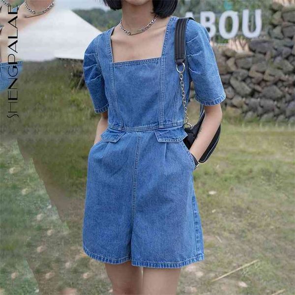 

solid color rompers women's summer square collar slim waist thin short sleeve playsuits female tide 5e271 210427, Black;white