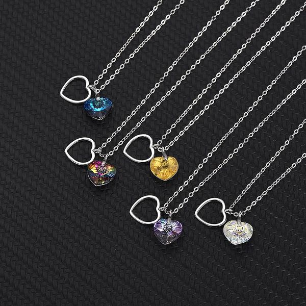 

chains s925 sterling silver accessories heart-shaped necklace women's fashion simple and versatile creative crystal love pendant
