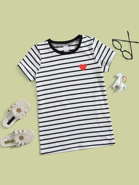 

toddler girls heart and striped tee dress she, Red;yellow