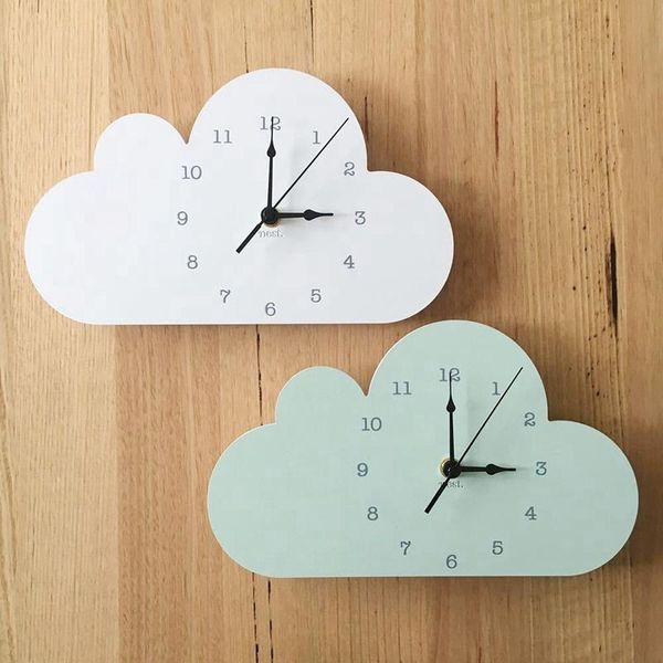 

wall clocks nordic wood cloud raindrop shaped clock children's room decoration baby cute sticker basswood