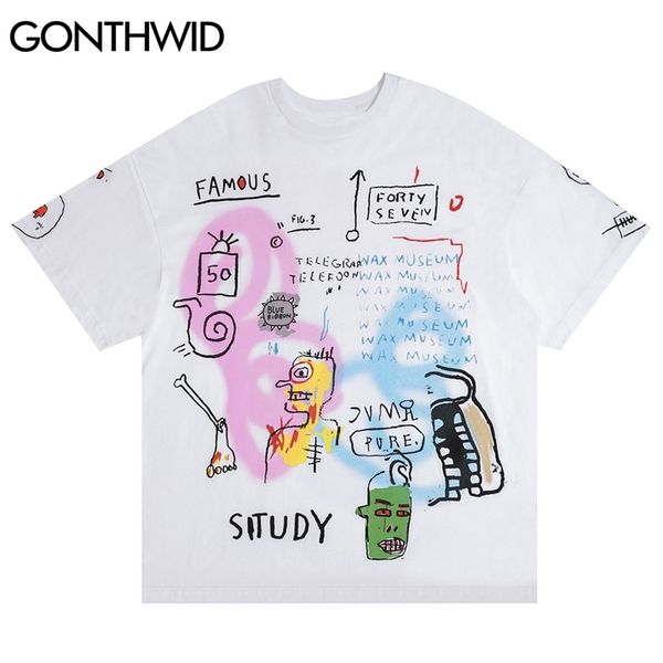 

t-shirts hip hop funny graffiti print short sleeve tshirts streetwear harajuku fashion casual cotton loose 210602, White;black
