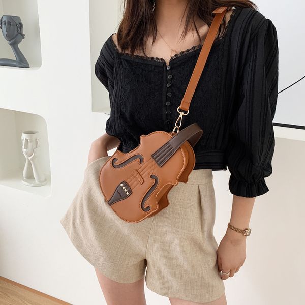 Bolsa crossbody feminina design especial estilo violino bolsa estilo casual festa noite bolsa marrom preto bacapack couro pu