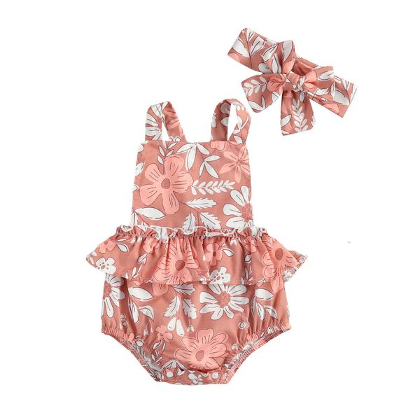 

0-18m summer cute flower born infant baby girl romper sleeveless ruffles jumpsuit overalls sunsuit costumes 210515, Blue