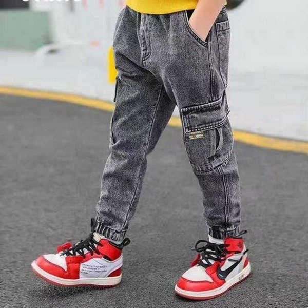 

boys' autumn winter plus velvet thick and durable big pocket jeans, Blue