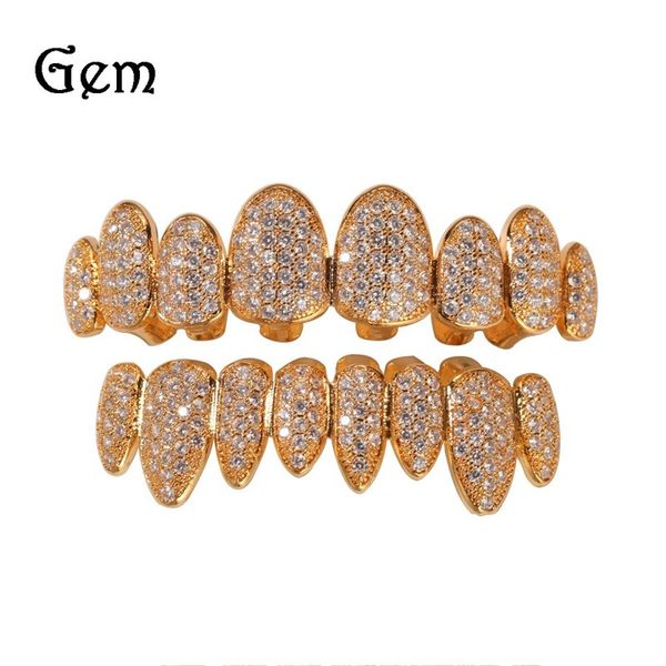 

14k gold cz vampire teeth grillz iced out micro pave cubic zircon 8 tooth hip hop grill grillz teeth set with silicon molding bar 66 u2, Black