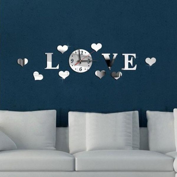 

wall clocks 1x set clock gift acrylic diy 3d home modern decoration crystal mirror living room "love" f1