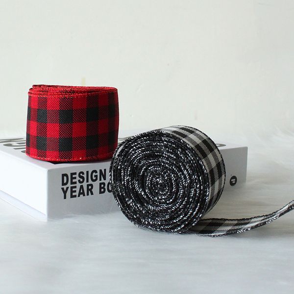 Rosso Nero Bianco Plaid Nastro di tela Decorazione natalizia Fiocchi floreali Albero di Natale Confezioni regalo Nastri Artigianato Baby Shower Ghirlanda Decorazioni per feste TH0106