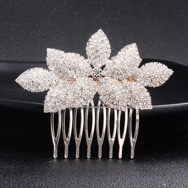 

hair clips & barrettes floralbride rose gold wired rhinestones crystals floral leaf wedding comb bridal headpiece accessories bridesmaids, Golden;silver