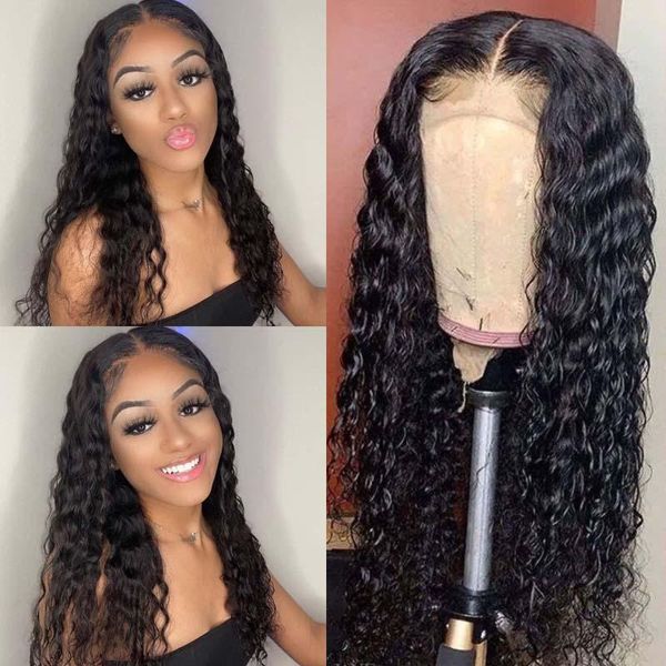 

alibonnie 13x6 brazilian water wave lace front wig human hair remy 30 inch pre plucked high density wigs for black women, Black;brown