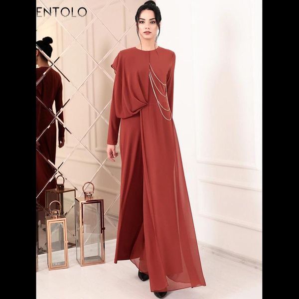 

casual dresses lugentolo muslim fashion dress long sleeve elegant slim solid color o-neck simple lady maxi, Black;gray