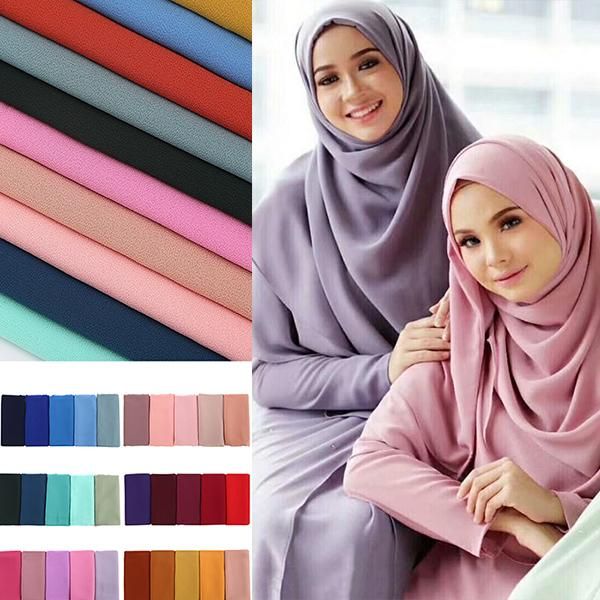 

scarves 1 pc women plain bubble chiffon scarf hijab wrap printe solid color shawls headband muslim scarves/scarf, Blue;gray