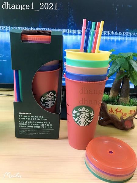 Starbucks Mermaid Goddess 24oz Cor Mudar Tumblers Plástico Beber suco com lábio e palha mágica canecas Costom Cups