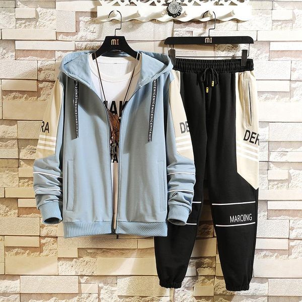 

men's tracksuits 2021 spring autumn sets zipper hoodie+pants two pieces casual tracksuit male sportswear brand clothing sweat suit, Gray