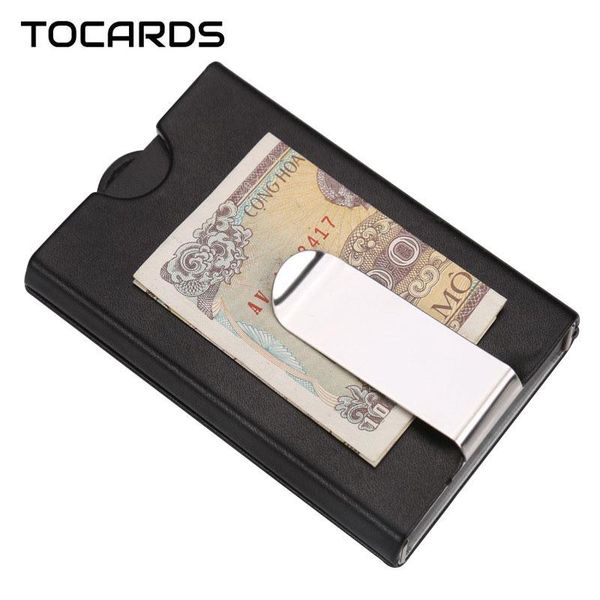 

card holders pull up credit id holder with money dollar clip fashion thin mini alloy cardholder slim wallet purse for men, Brown;gray