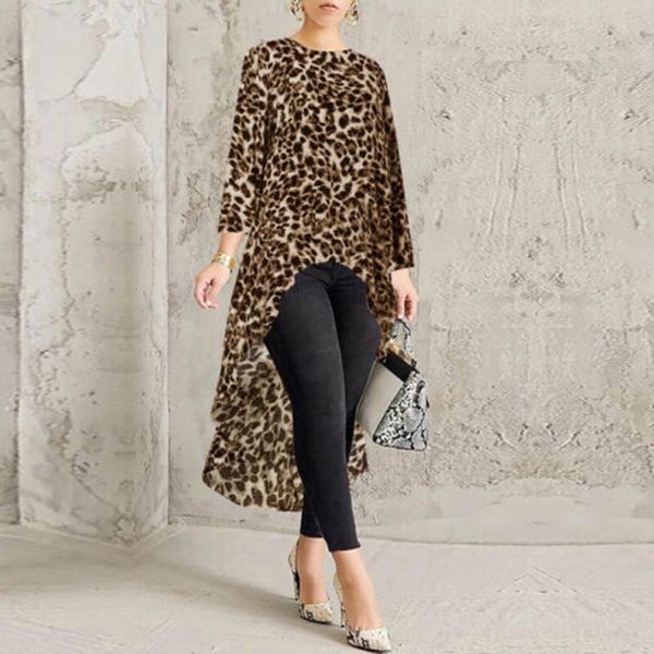 

40 leopard long sleeve asymmetrical women shirts high low plus size blusas de mujer, White