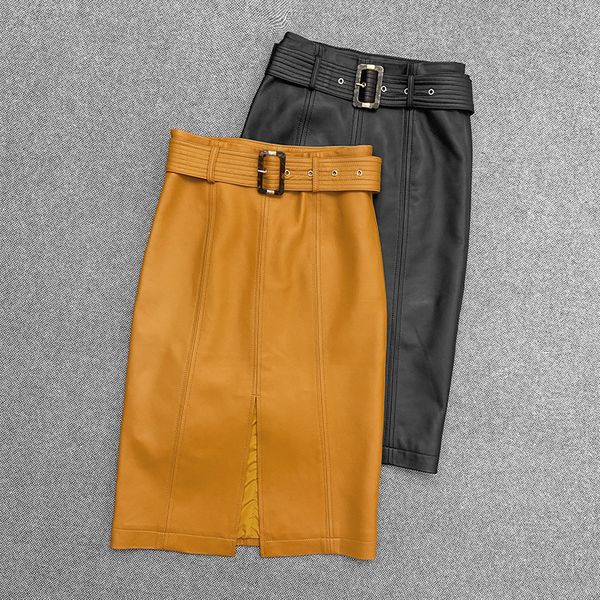 

skirts 2021 spring ol elegnat leather pencil sheep high-rise c796, Black