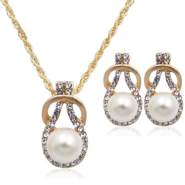 

earrings & necklace dshou118 fashion pearl water drop set woman metal zircon geometry pendant earring bridal jewelry, Silver