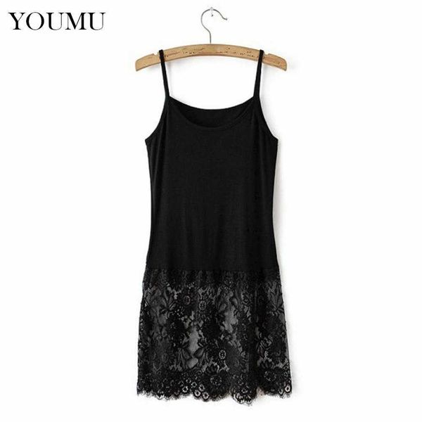 Mulheres senhoras Sexy Camisole Lace Top Casual Undershirt Extender Long Tank Colete Algodão Preto Branco M-4XL Vintage 904-730 210625