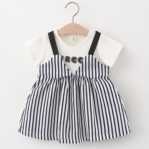 

girl's dresses children born baby clothing for girls summer o-neck short sleeve solid letter patchwork stripe print princess dress, Red;yellow