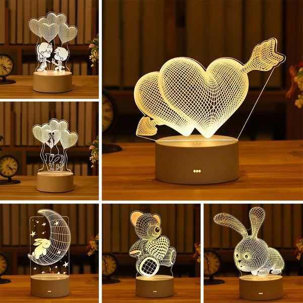 

party decoration valentine's day gift love 3d lamp acrylic led night light bear//heart birthday valentine wedding present easter decor
