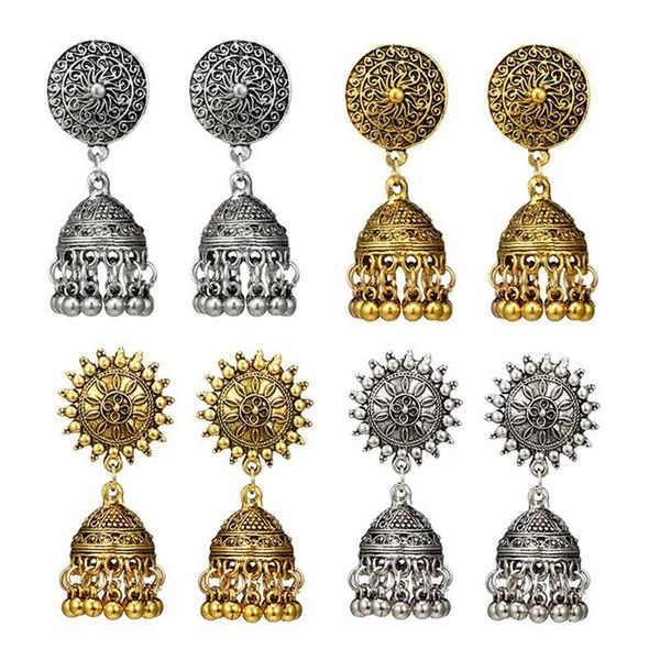 

jhumka gypsy jewelry sliver boho vintage ethnic womens earrings hollow dangle hanging for women gift & chandelier, Silver