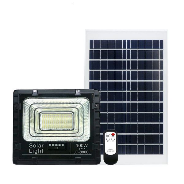 Holofote movido a energia solar atualizado 60W 100W 200W 300W Spotlight solar à prova d 'água jardim de alumínio rua ao ar livre lâmpada de parede solar com controle remoto