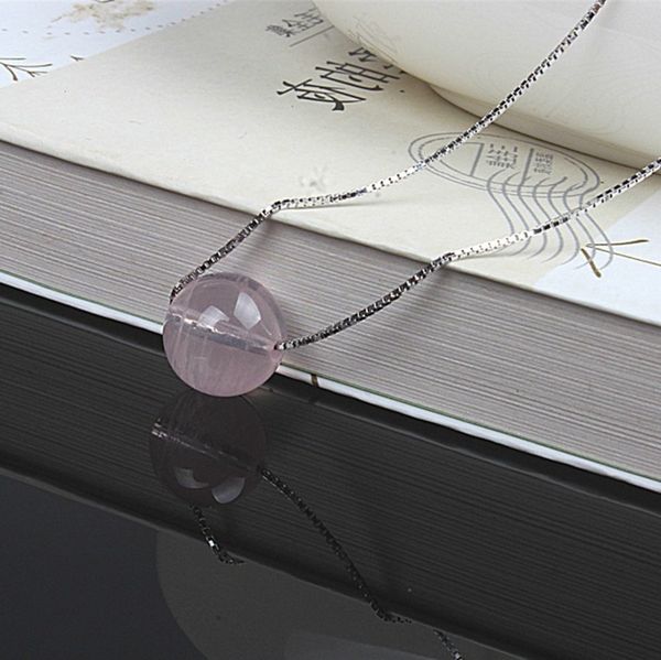 

s925 silver pink crystal necklace pendant women's short collarbone chain, Black