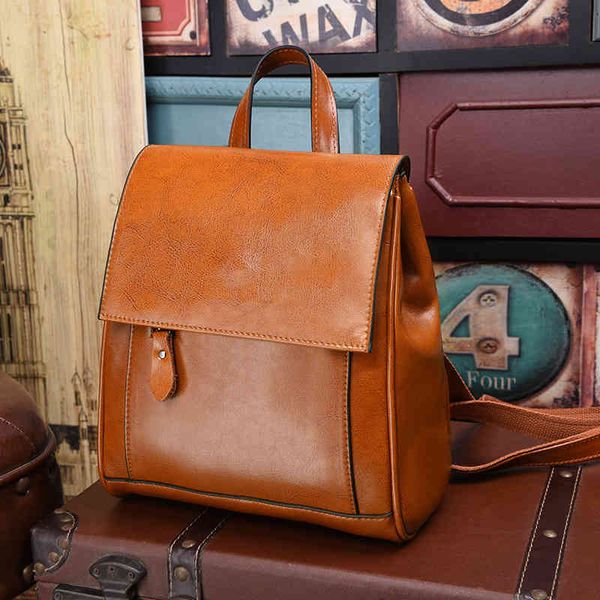 

2021 leather women's bag fashion cowhide large capacity traveling backpack