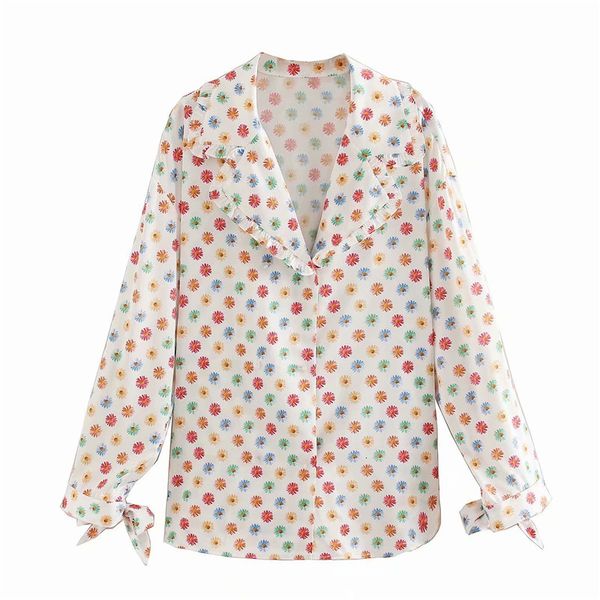 

women's blouses & shirts women summer korean style chic flower print long blouse sweet lady sleeve bow v-neck satin loose blu, White