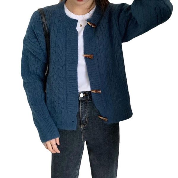 

women's knits & tees luxury women cardigan sweater 2021 spring autumn horn button long sleeve short cropped female knitted jacket coat, White