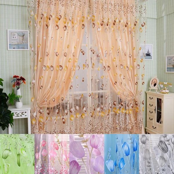 

curtain & drapes 1*2.7m tulip floral voile beautiful house decor door window panel sheer valances scarf