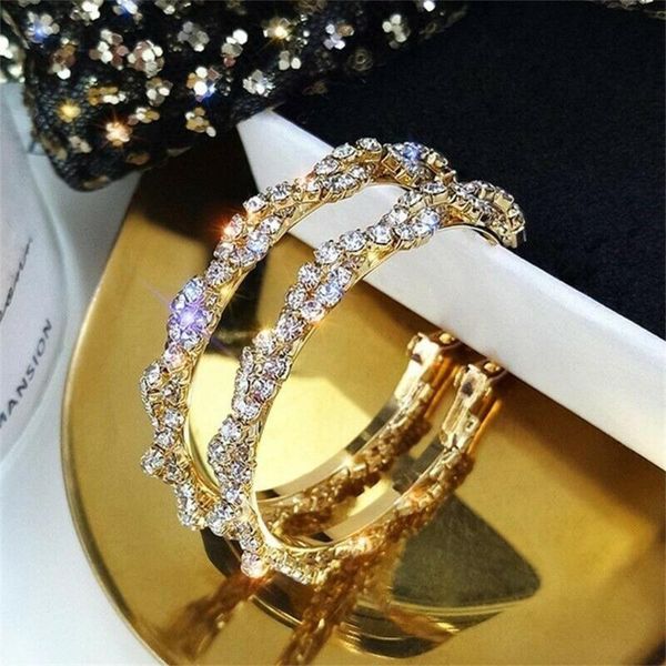

hoop & huggie 925 silver/rose gold/gold earrings women full rhinestone jewelry gorgeous for wedding, Golden;silver
