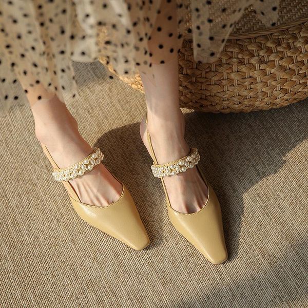 

sandals women 2021 square-head stiletto fashion pearl spring ladies office high heels female wedding shoes summer mid, Black