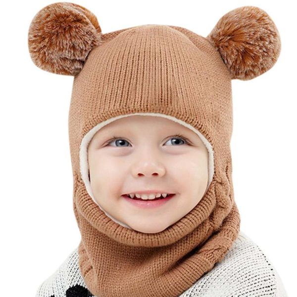 

cute baby hats kids winter ears girls boys children warm caps scarf set bonnet knitted christmas hat for girl boy &, Yellow