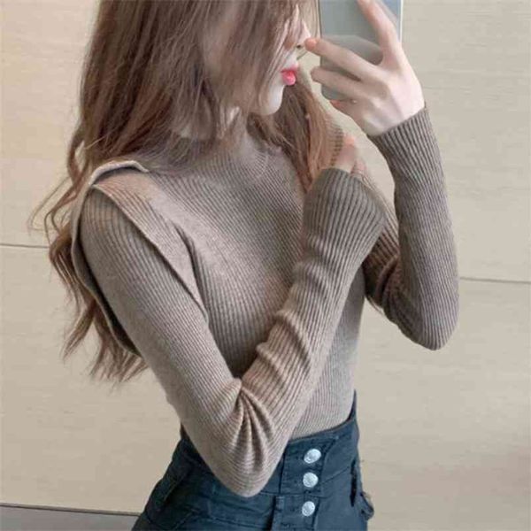 

solid color women autumn winter knitted sweaters basic pullovers korean casual sweater soft pull femme 210514, White;black