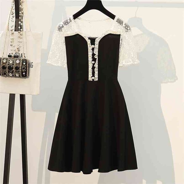 5xL Moda Donna Plus Size Dress Style Style Style Lace Fight Reception Vita Slim Mini 210520
