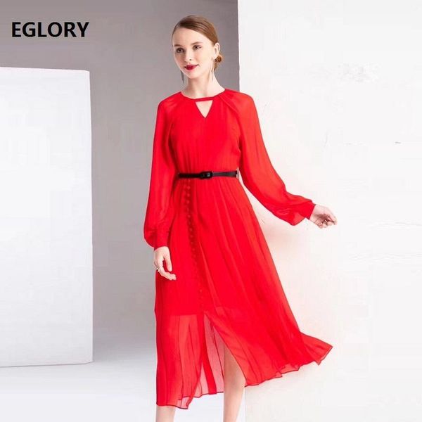 

casual dresses brand women's dress 2021 spring summer o-neck hollow out tunic buttons lantern sleeve elegant party red black, Black;gray