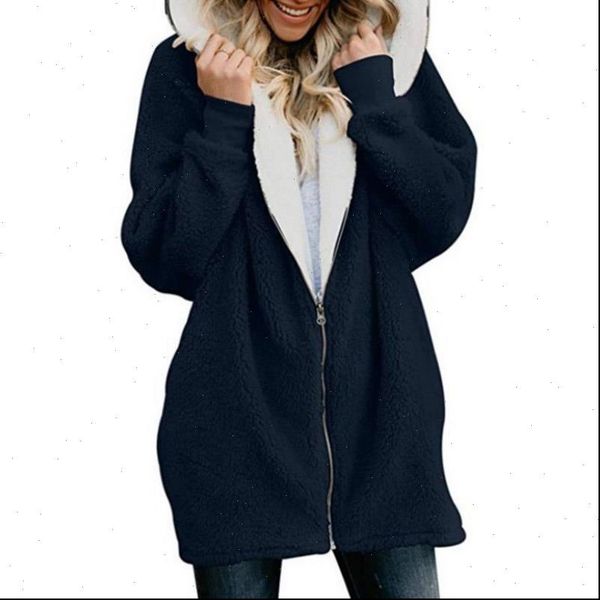 

woolen warm longsleeve thick zipper women sweatshirts hooded swetshirts solid winter casual hoodies plus size, Black