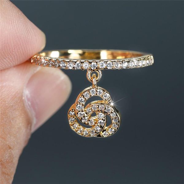 

wedding rings dainty white zircon small stone ring geometric round circle crossed pendant charm gold silver color for women, Slivery;golden