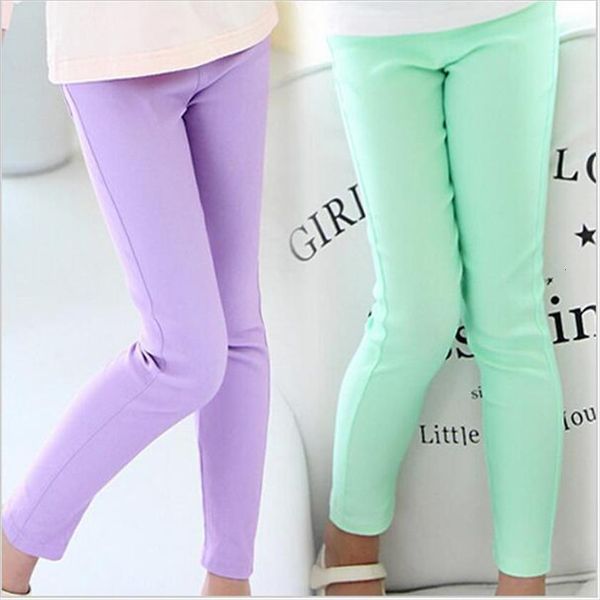 

girls candy color leggings kids casual pants elestic waist trousers, Blue
