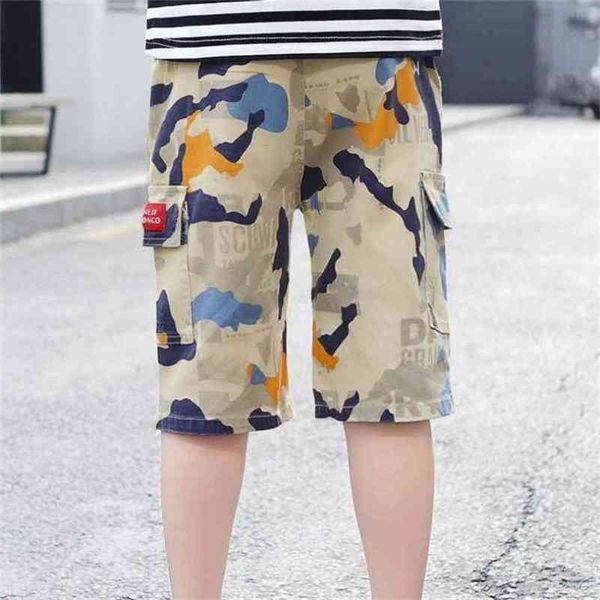 Meninos shorts para verão camuflagem calças soltas adolescente algodão preto moda crianças roupas p410 210622