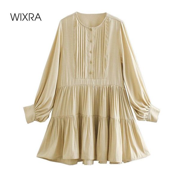 

wixra womens spring loose dress full sleeve o neck oversized elegant casual yellow white clothing dresses, Black;gray