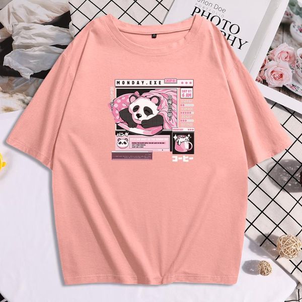 

women's t-shirt monday panda japan cartoon printing women t shirt short sleeve casual round neck tee oversized loose female t-shirts, White