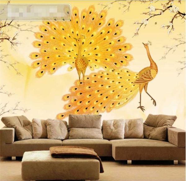 

wallpapers creative golden peacock tv background wall custom wallpaper 8d waterproof covering