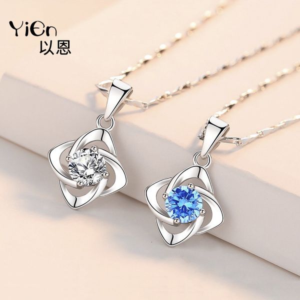 

s925 sterling sier lucky clover tanabata necklace zircon pendant jewelry live broadcast, White