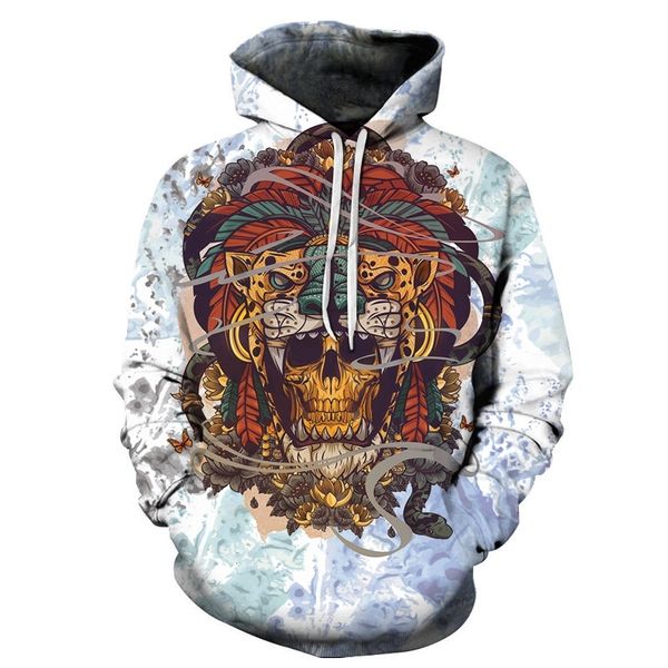 

new 2021 skull butterfly color series 3d digital printing trend casual hoodie, Black