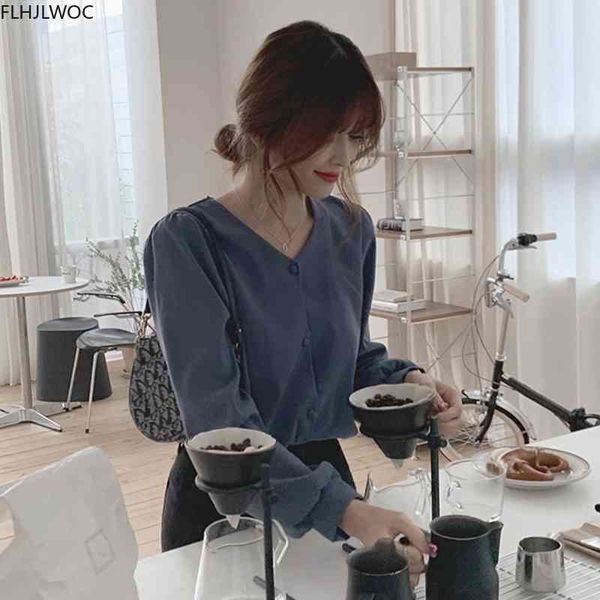 

women's blouses & shirts chic fashion korean design women long sleeve elegant office lady basic single breasted button cute o, White