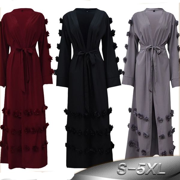 

abaya dubai kaftan floral kimono cardigan hijab muslim dress abayas for women robe caftan marocain oman turkish islamic clothing, Red