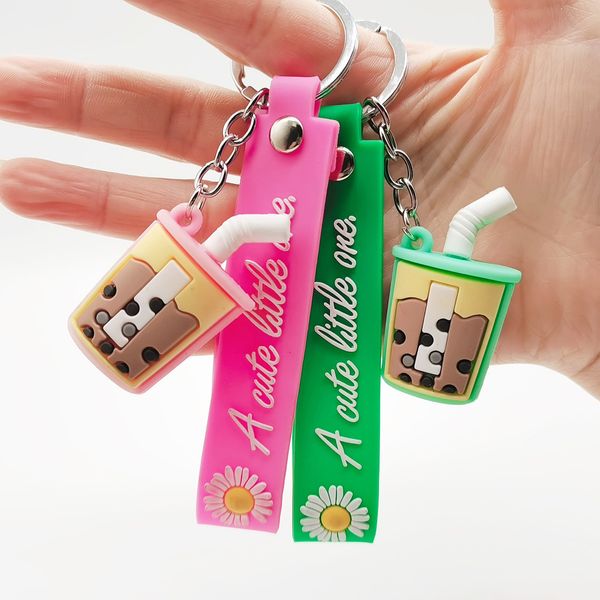 

2021 fashion keychain korean pearl milk tea pvc wrist belt car keychain hanging activities gift doll machine supplies, Silver